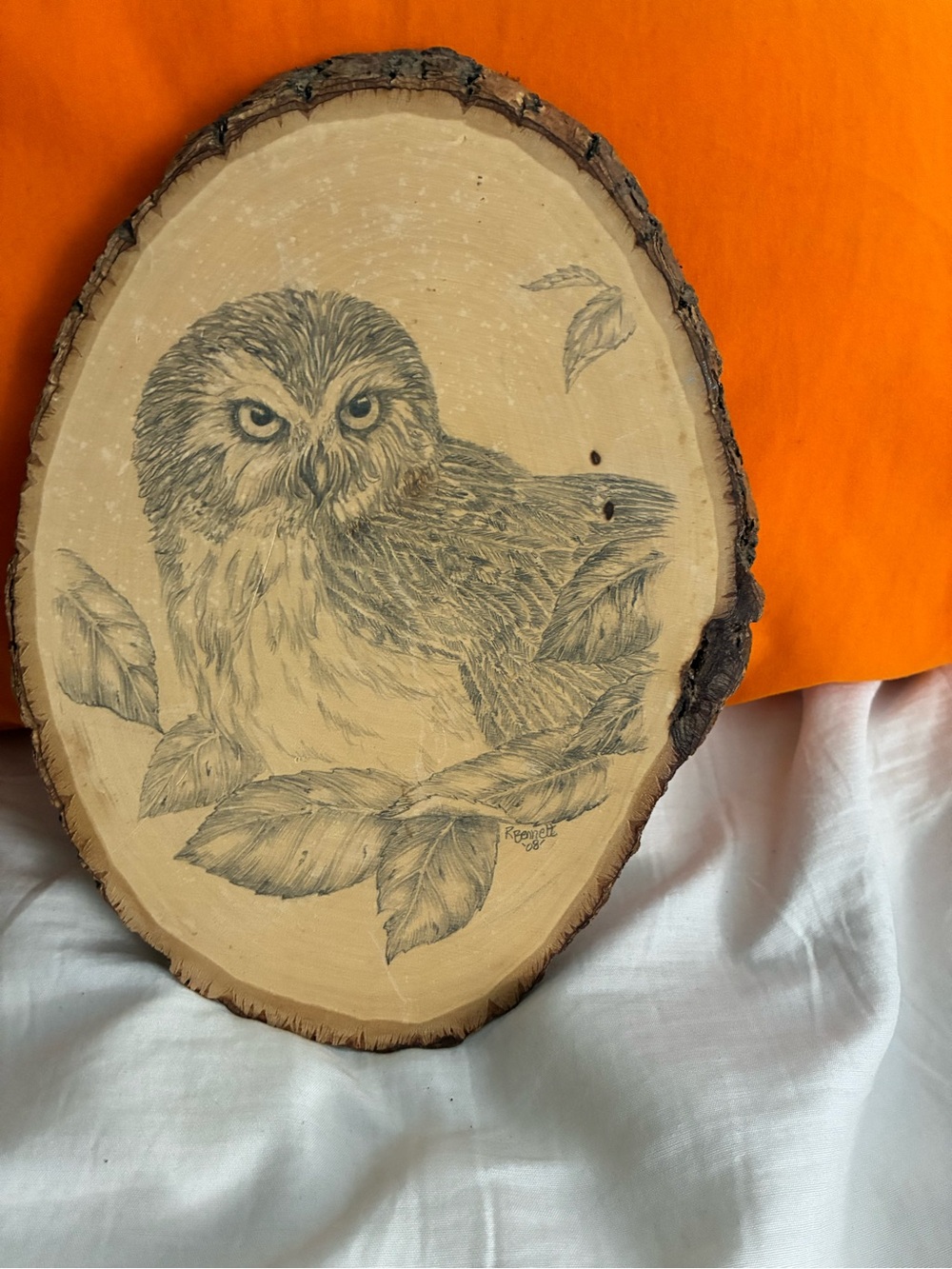Handmade Owl Wood Slice Wall Art - Natural Beige